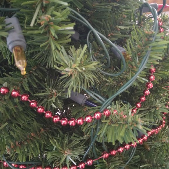 Christmas Tree, Artificial, With Base, Lights and Red Shiny Ball Garland - Picture 2 of 2